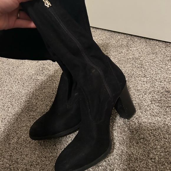 Marc Fisher black suede knee high boots with gold accents - Picture 5 of 9